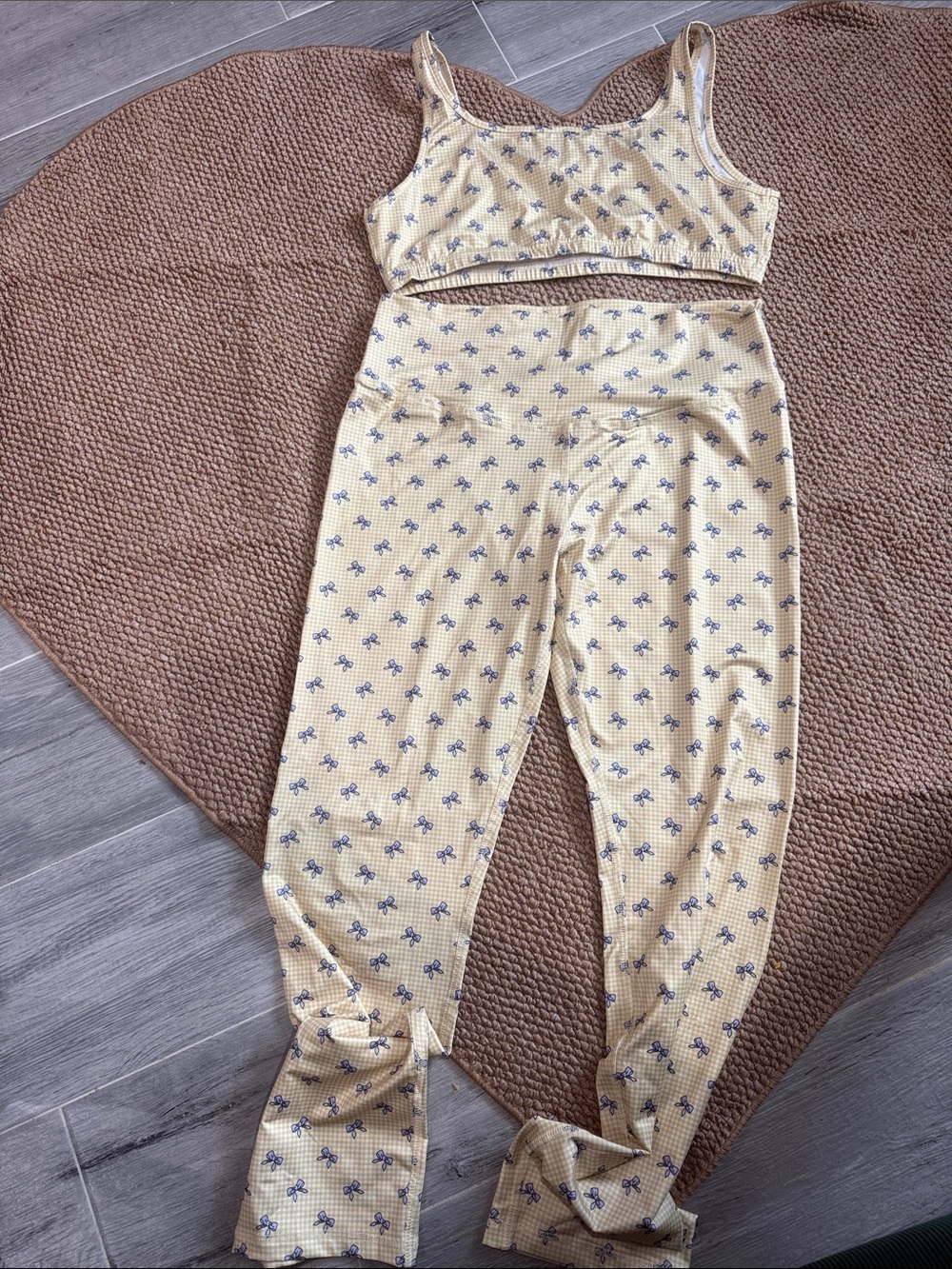 High-Waist Yellow Floral Ribbed Leggings